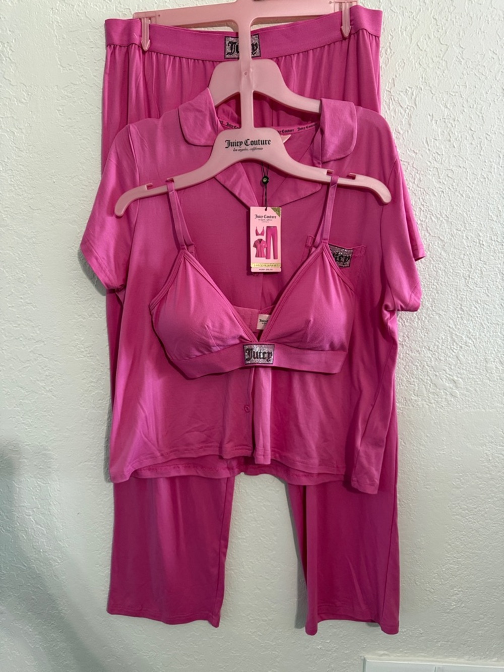 Juicy Couture XL Hot Pink 3-Piece Lounge Pajama Set with Bralette New